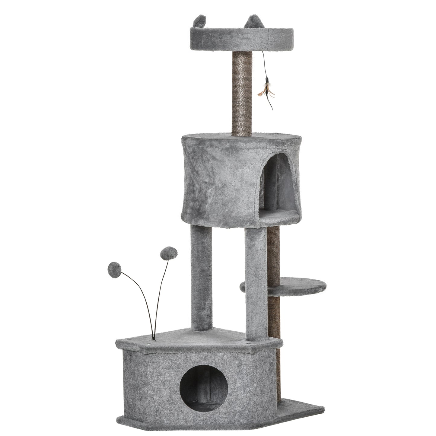 Pawhut Árbol Rascador Para Gatos 60x40x133cm Con Nido Cueva De Fieltro Extraíble_0