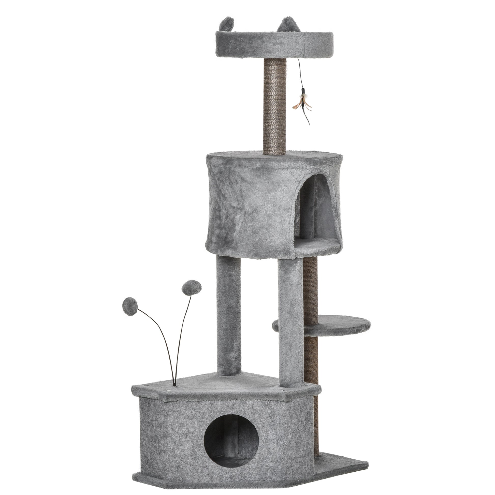 Pawhut Árbol Rascador Para Gatos 60x40x133cm Con Nido Cueva De Fieltro Extraíble_0