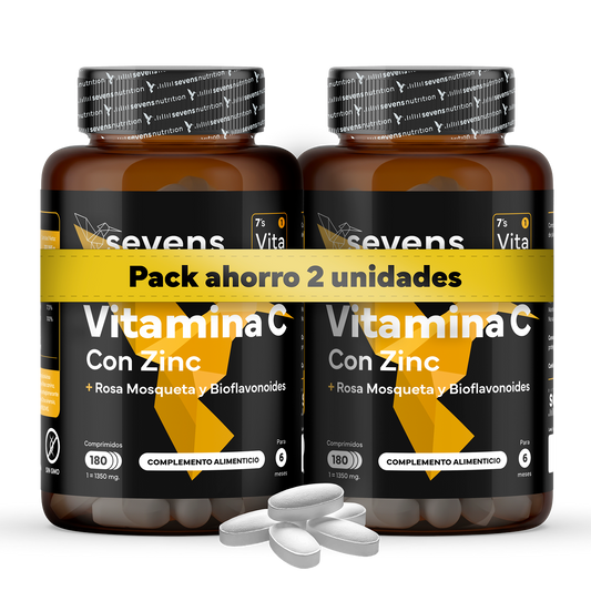 Pack 2x Vitamina C Con Zinc, Bioflavonoides Y Rosa Mosqueta De Sevens Nutrition. Refuerzo Del Sistema Inmunológico_0