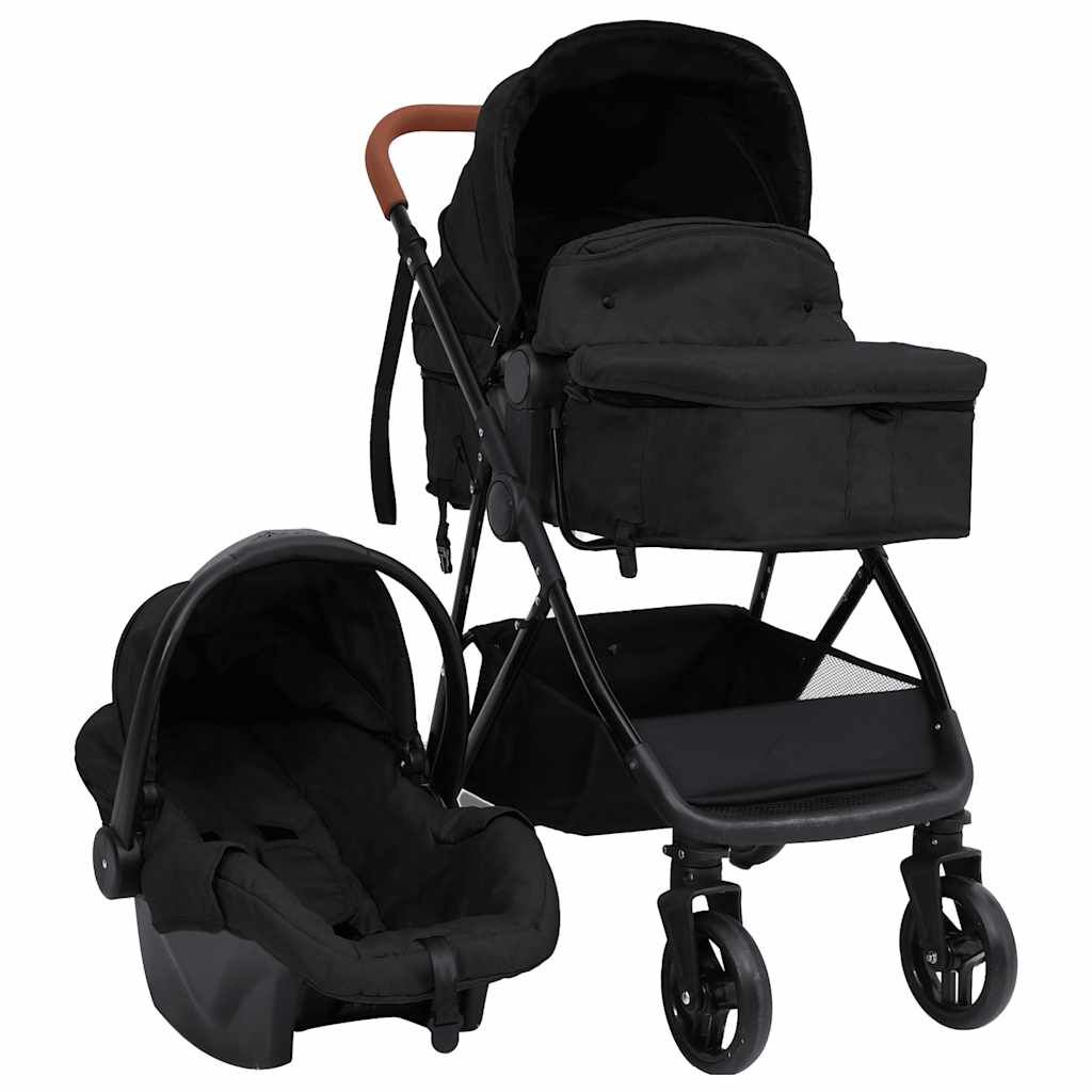 Vidaxl Cochecito De Bebé 3 En 1 De Acero Gris Antracita Y Negro_0