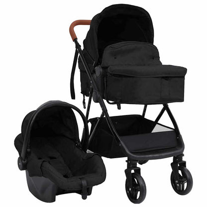 Vidaxl Cochecito De Bebé 3 En 1 De Acero Gris Antracita Y Negro_0