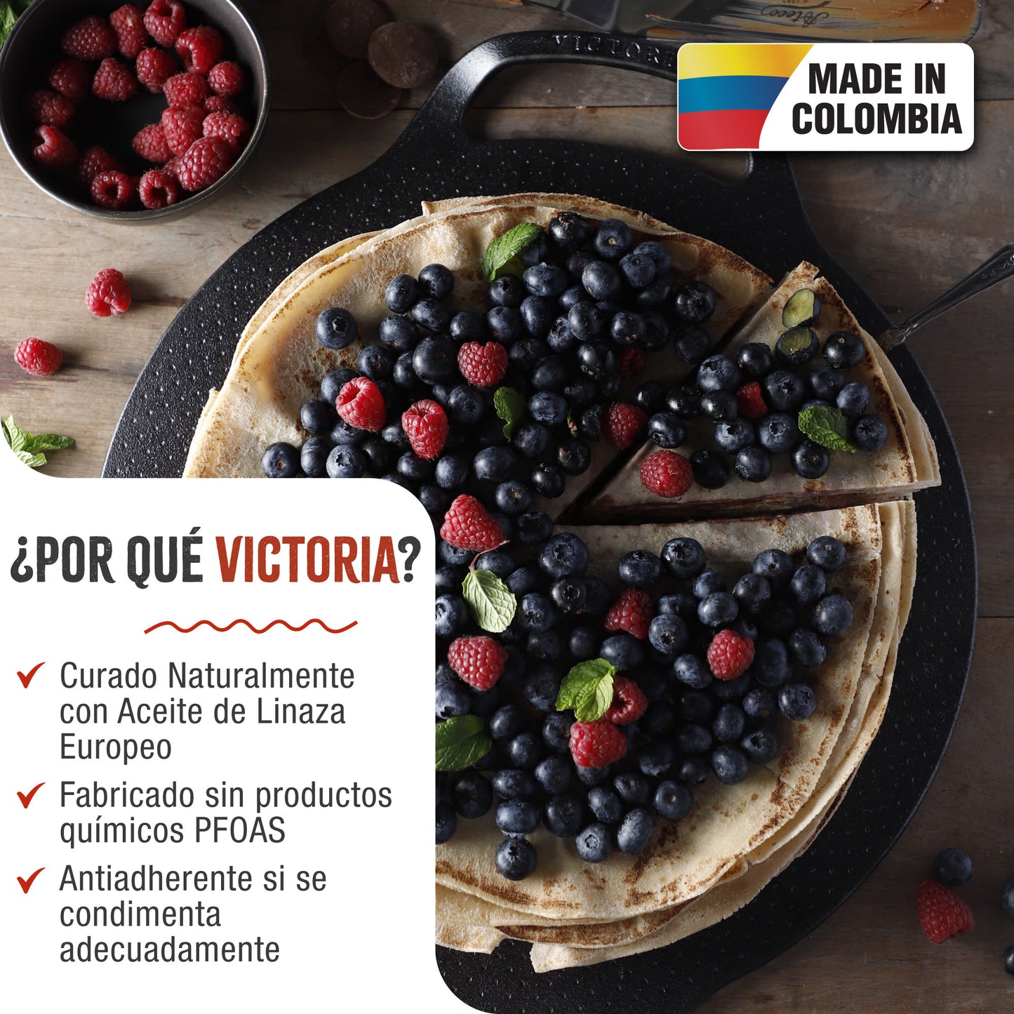Victoria Plancha Cocina Para Pizza Hierro Fundido Curado Inducción, Sartén 38cm, Fuego, Barbacoa, Horno, 34474, Negro_1