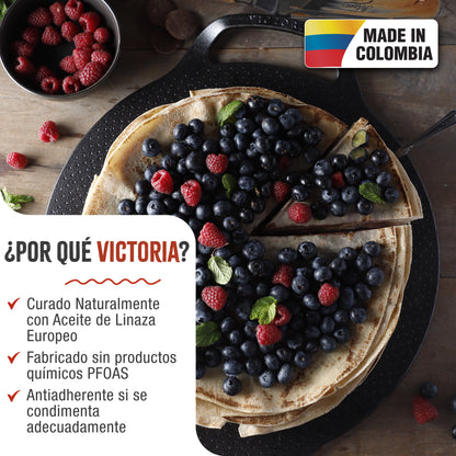 Victoria Plancha Cocina Para Pizza Hierro Fundido Curado Inducción, Sartén 38cm, Fuego, Barbacoa, Horno, 34474, Negro_1