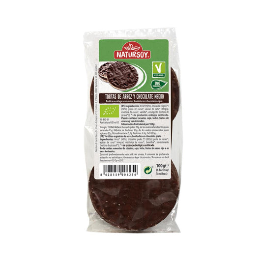 Tortitas Arroz con Chocolate Negro, 100 g. Natursoy