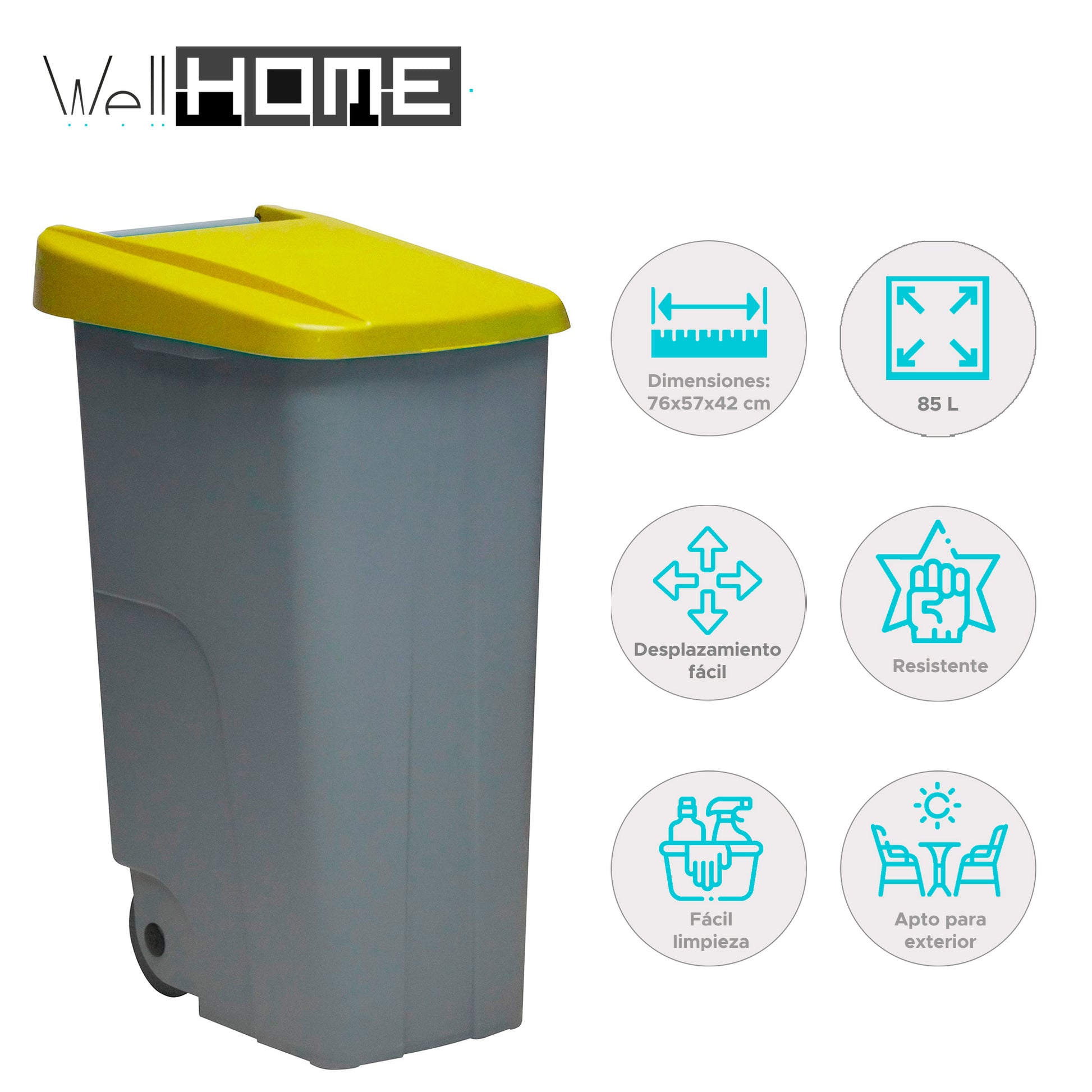 Contenedor Reciclo 85l Amarillo Cerrado 76x57x42 Cm Wellhome_1