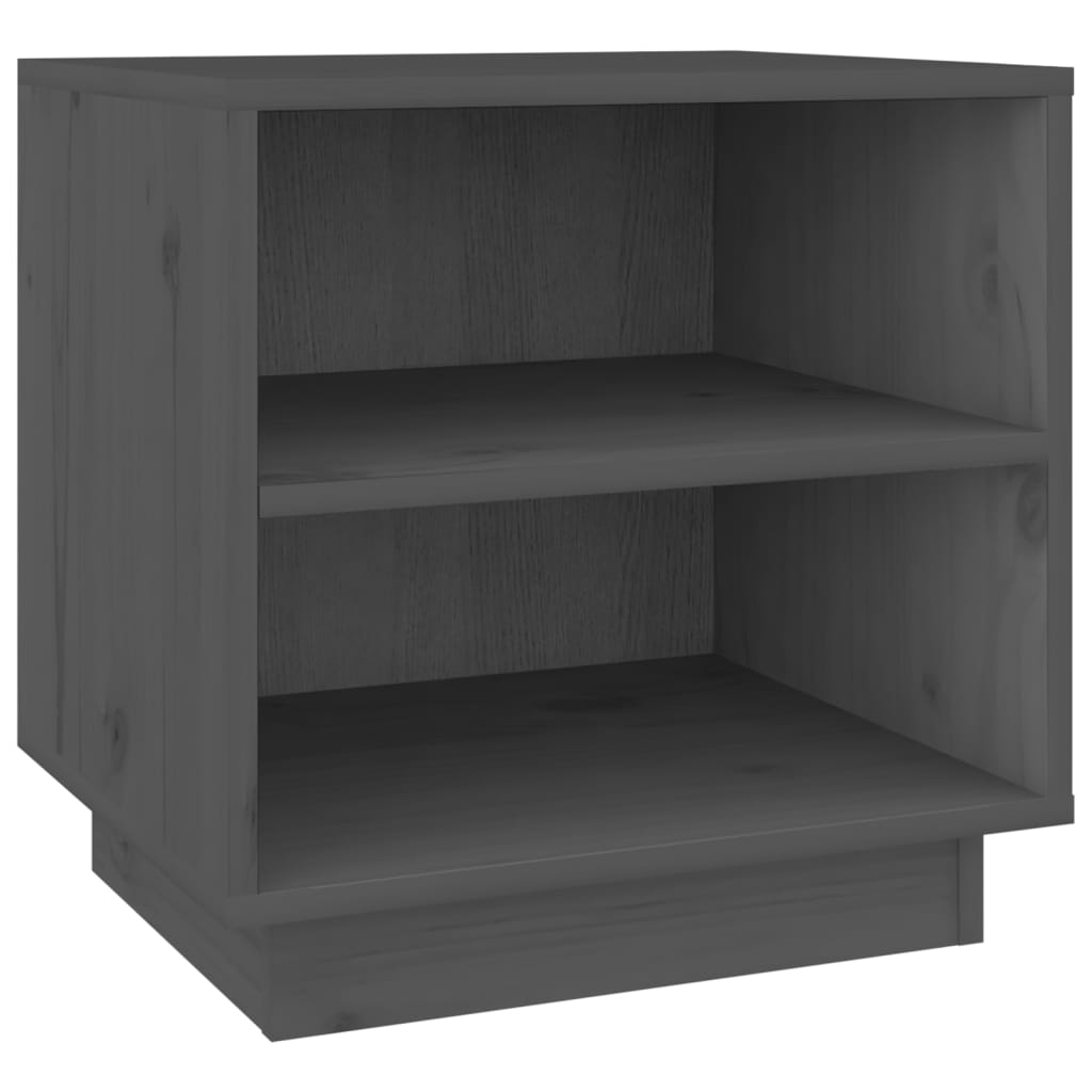 Mesita De Noche De Madera Maciza De Pino Gris 40x34x40 Cm_0