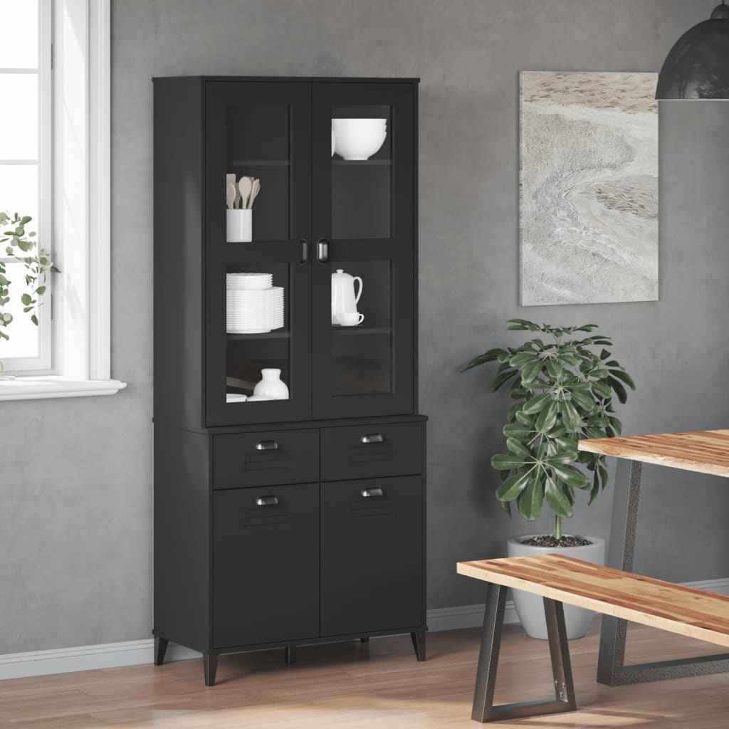 Aparador Alto Viken Madera Maciza De Pino Negro 80x40x190 Cm / Vetonek_4
