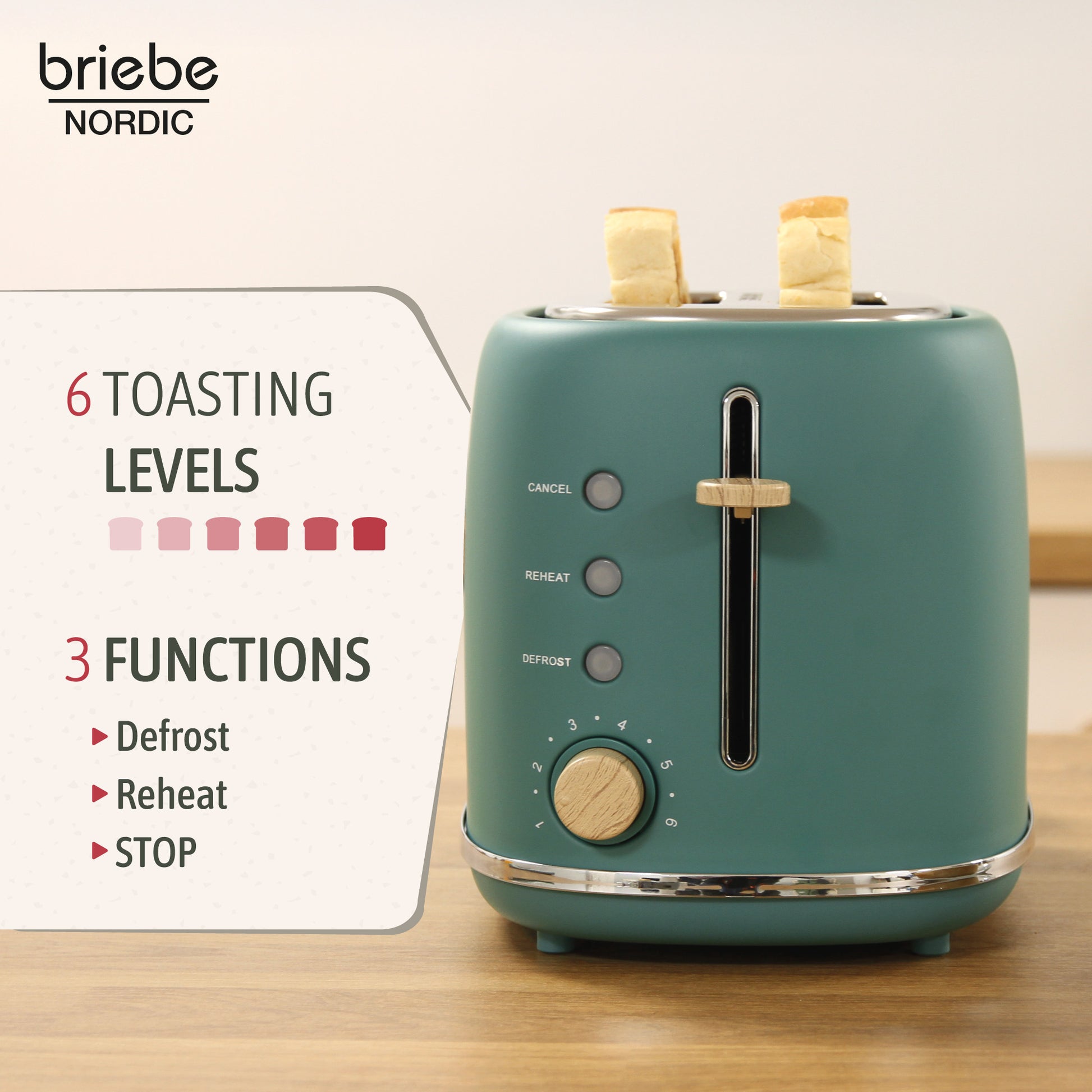 Briebe Nordic Set Tostadora Pan Ranura Ancha 2 Rebanadas + Tetera 2,3l Acero Inox, Inducción Libre Bpa,skt1177gre,verde_2