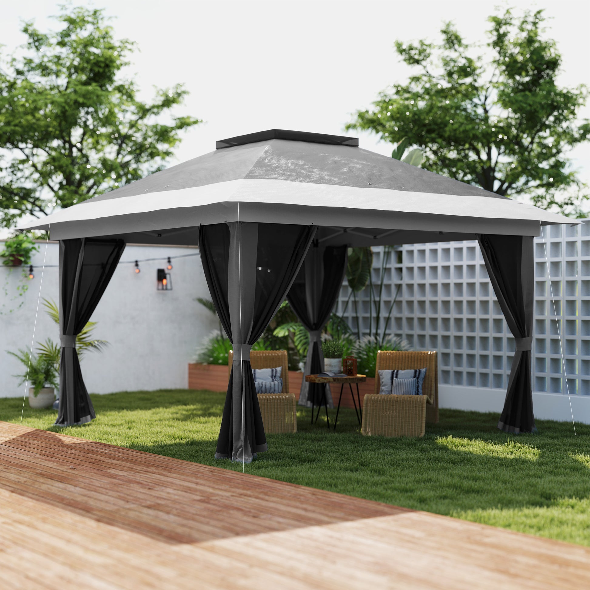 Outsunny Carpa Plegable 3,6x3,6 M Con 4 Paredes Laterales De Malla Anti-uv Gris_1