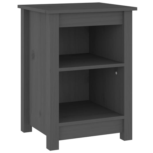 Mesita De Noche Madera Maciza De Pino Gris 40x35x55 Cm_0