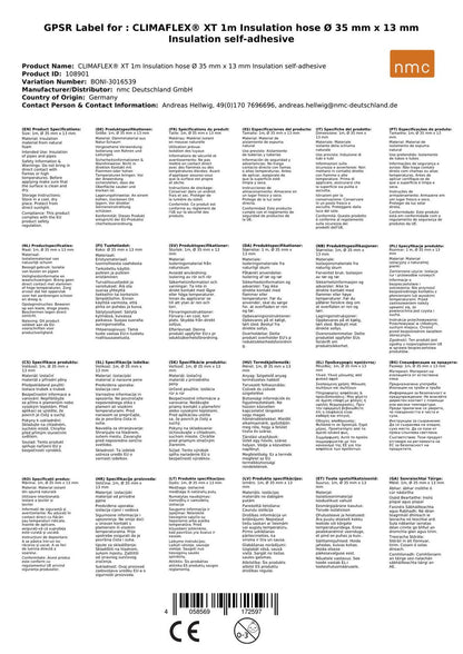 Climaflex® Xt 1m Manguera Aislante Ø 35 Mm X 13 Mm Aislamiento Autoadhesivo
