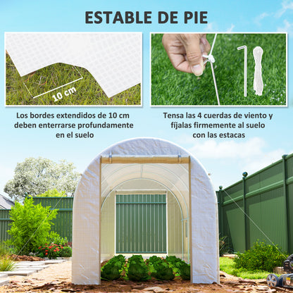 Outsunny Invernadero De Túnel 500x200x205 Cm Con Puerta Enrollable Y 8 Ventanas_4