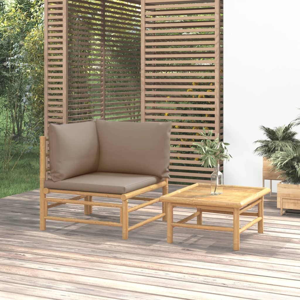 Vidaxl Set De Muebles De Jardín 2 Piezas Bambú Y Cojines Gris Taupe_1
