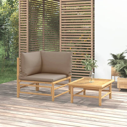 Vidaxl Set De Muebles De Jardín 2 Piezas Bambú Y Cojines Gris Taupe_1