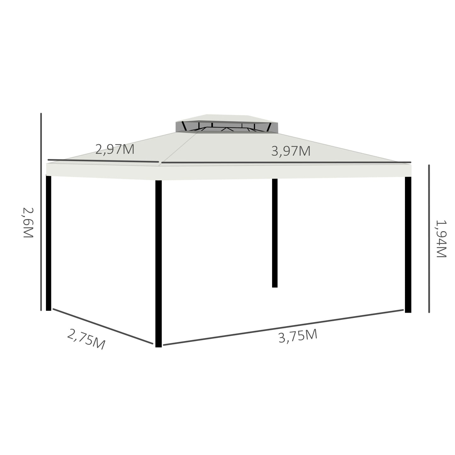 Outsunny Cenador De Jardín 4x3 M Con Doble Techo 4 Cortinas 4 Mosquiteras Crema_2