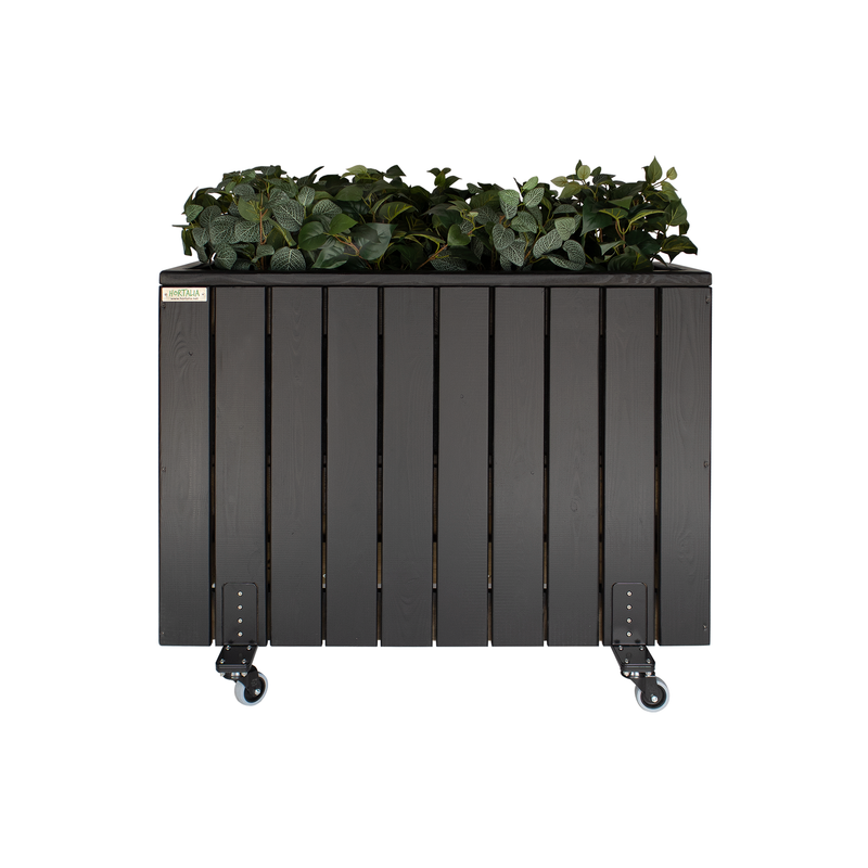 Jardinera Alta De Madera Con Ruedas 100x34x80 Cm Ebony Black Hortalia_1