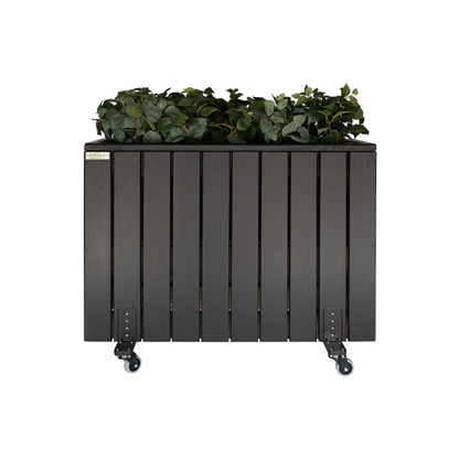 Jardinera Alta De Madera Con Ruedas 100x34x80 Cm Ebony Black Hortalia_1