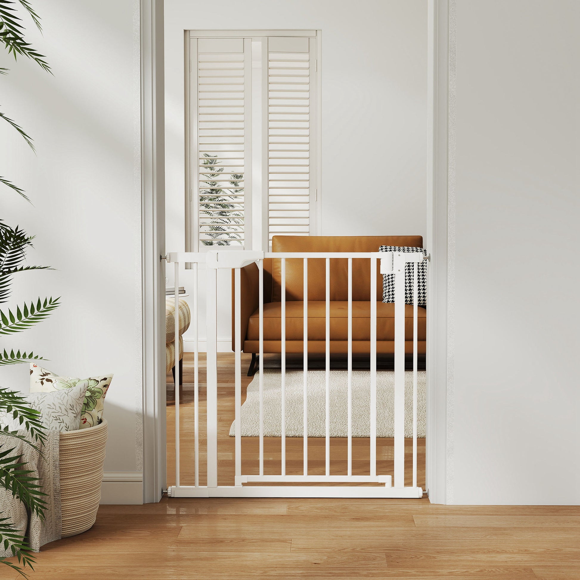Pawhut Barrera De Seguridad Para Niños Y Perros Ancho De 76-88 Cm Blanco_3