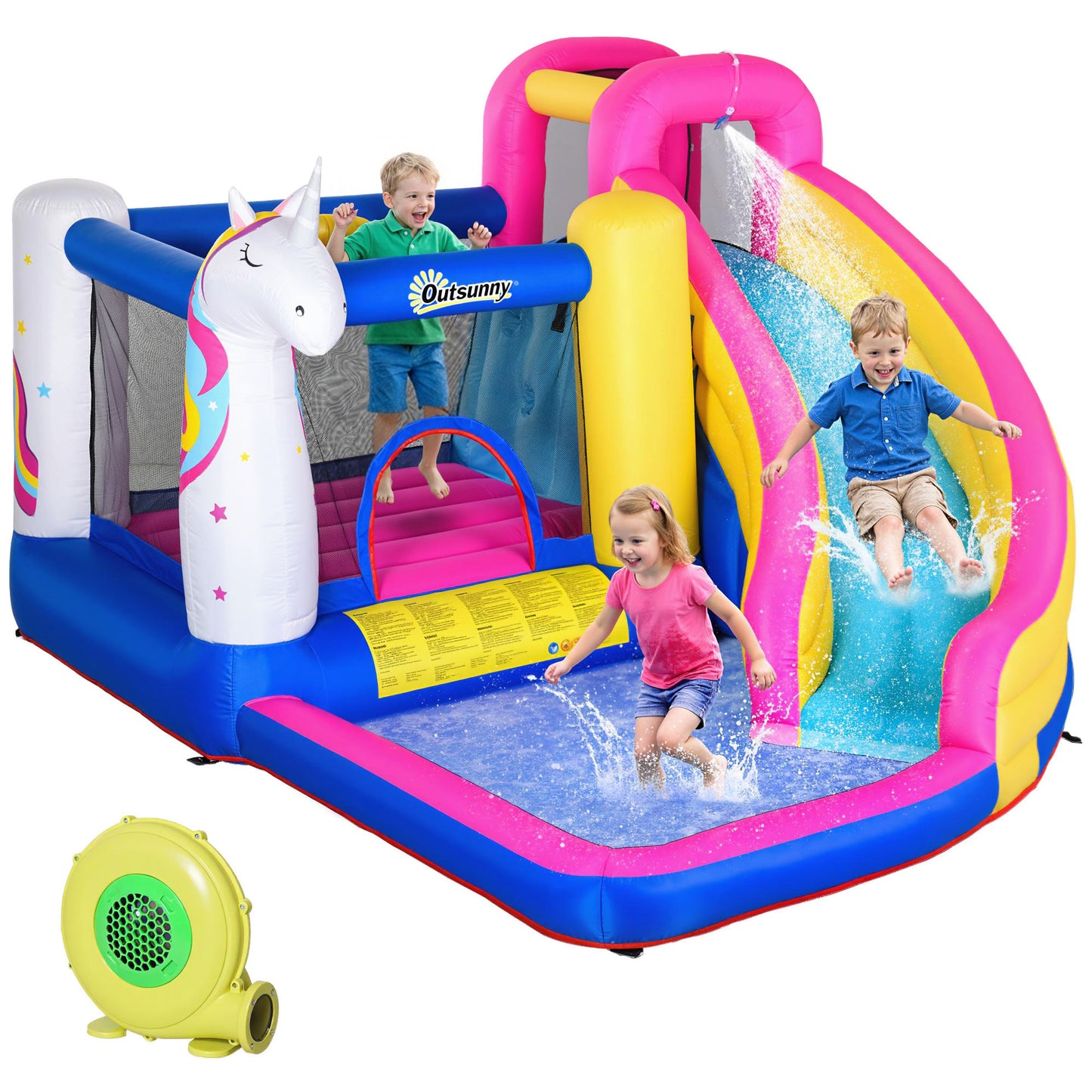 Outsunny Castillo Hinchable Infantil Con Tobogán Inflador 360x305x210 Cm Multi_0