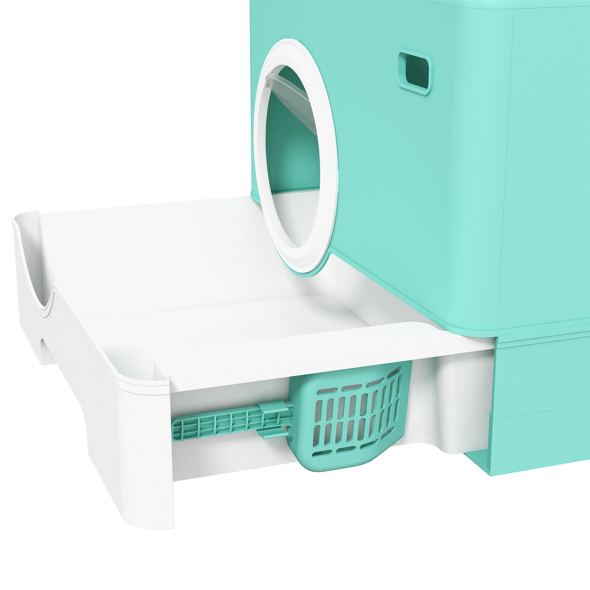 Pawhut Arenero Para Gatos Con Pala Bandeja Extraíble Puertas 52x41x38,5cm Verde_4