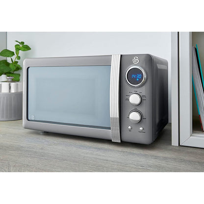 Swan Retro Microondas Digital 20l, 5 Niveles De Potencia, Función Descongelación Temporizador 60 Min, Sm22030grneu, Gris_2