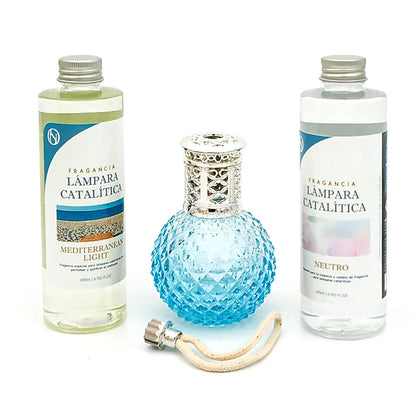 Pack Lámpara Catalítica Blue Diamonds + Fragancia Mediterranean Light 500ml + Limpiador Neutro 200ml + Mecha De Repuesto_0