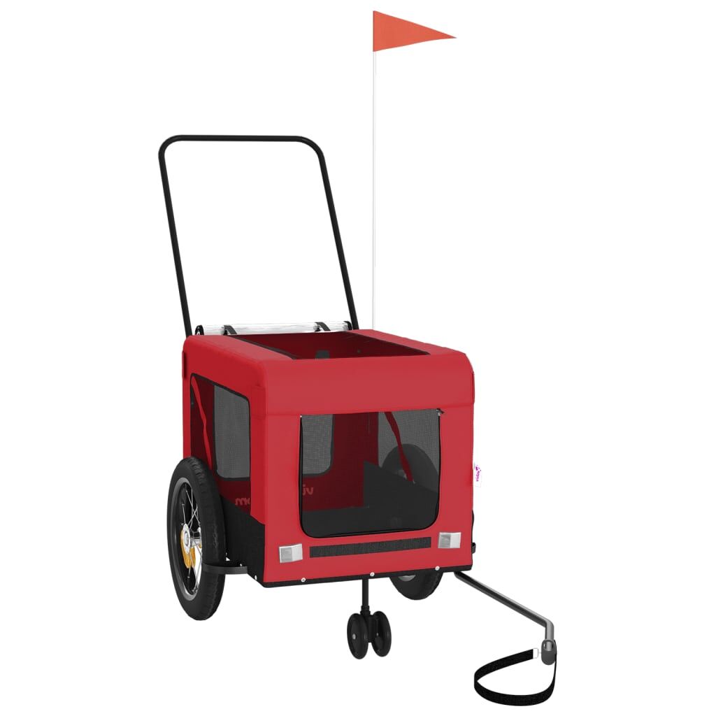 Vidaxl Remolque De Bicicleta Mascotas Hierro Tela Oxford Rojo Negro_3