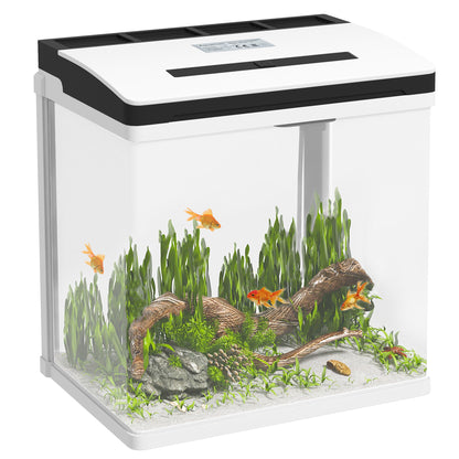 Pawhut Acuario De Cristal De 13l Pecera Pequeña Con Sistema De Filtro Iluminación Led Bomba De Agua 29x20x30_0