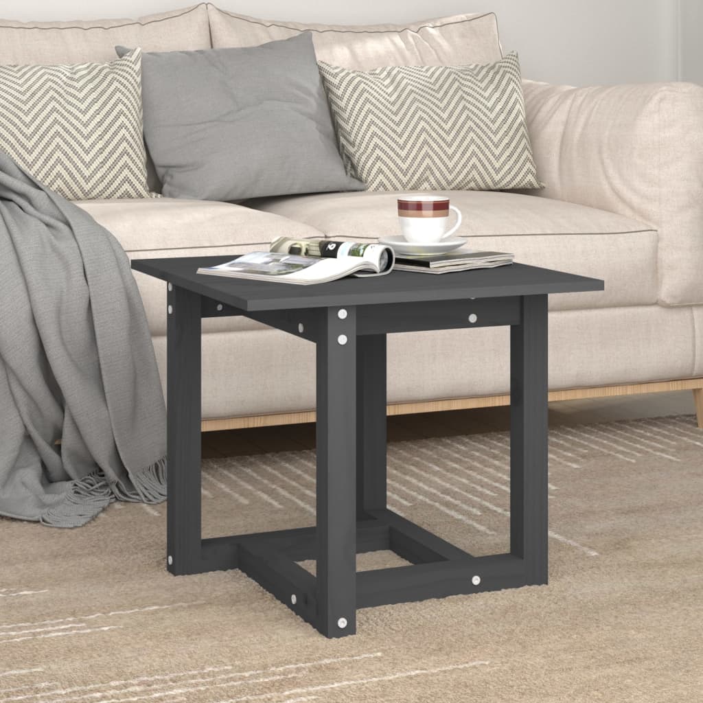 Mesa De Centro De Madera Maciza De Pino Gris 50x50x45 Cm_2