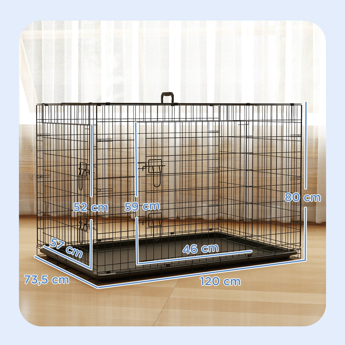 Pawhut Transportín De Perro De 2 Puertas Plegable Con Asa Acero 121x76,5x81 Cm_2