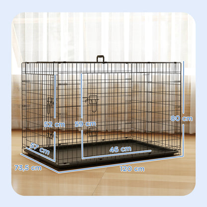 Pawhut Transportín De Perro De 2 Puertas Plegable Con Asa Acero 121x76,5x81 Cm_2