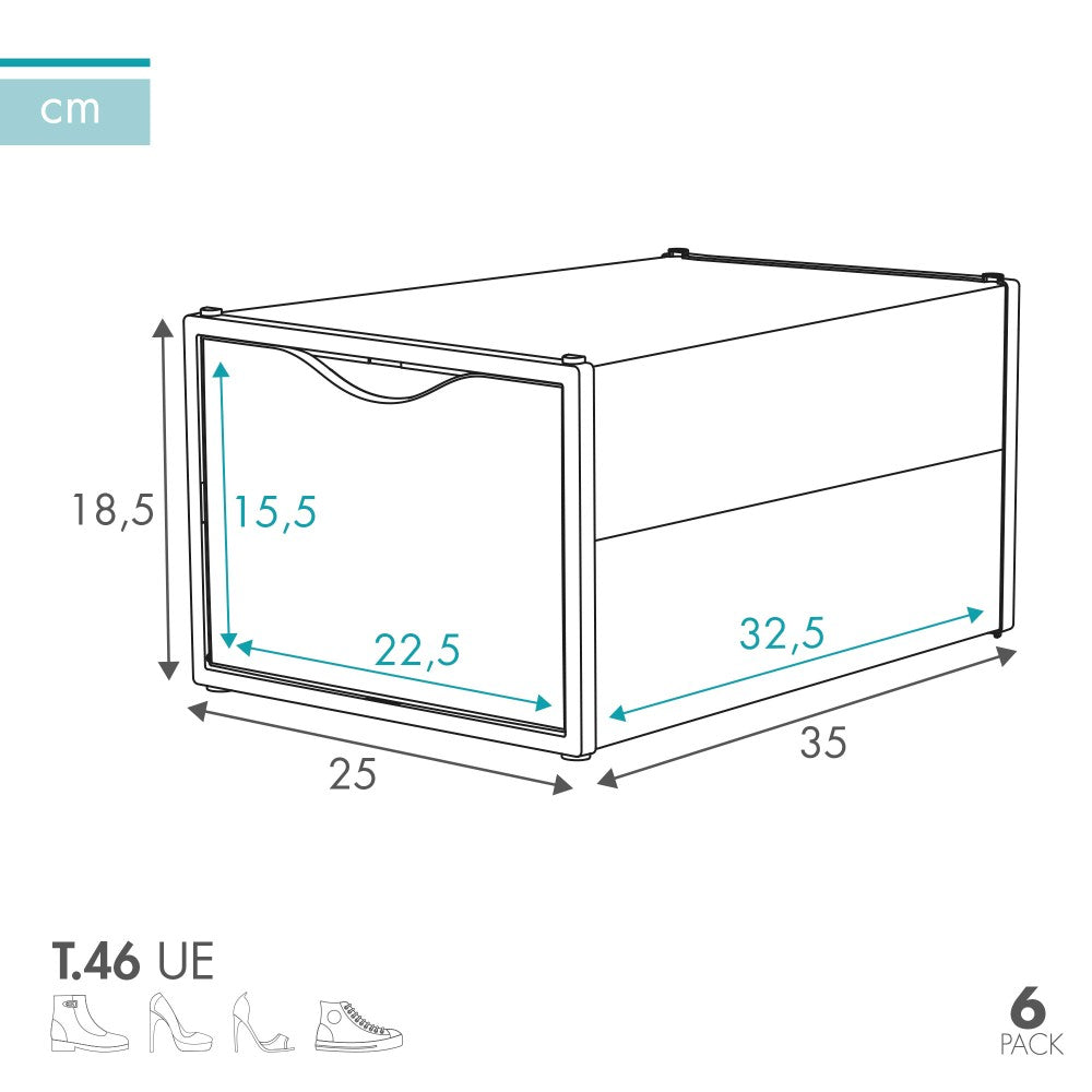 Pack 6 Cajas Zapatos Plástico Apilables Y Antivuelco Max Home_3