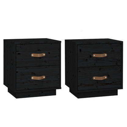 Mesitas De Noche 2 Uds Madera Maciza De Pino Negro 40x34x45 Cm_0