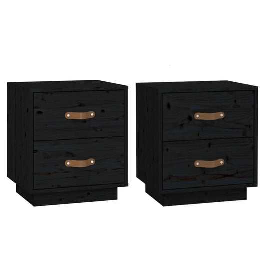 Mesitas De Noche 2 Uds Madera Maciza De Pino Negro 40x34x45 Cm_0