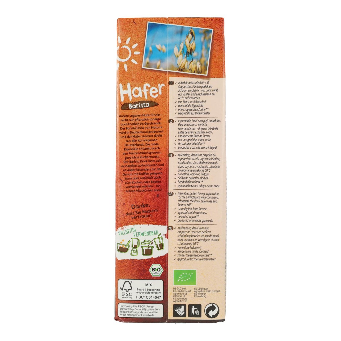 Pack 8x Bebida Avena Barista BIO Natumi 1 L