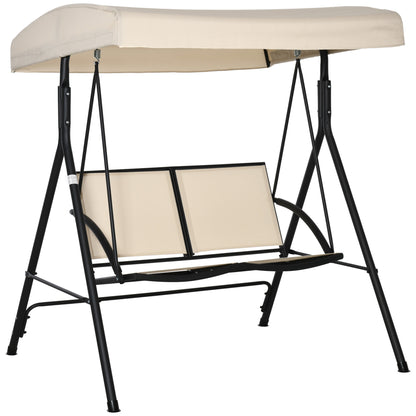Outsunny Columpio De Jardín De 2 Plazas Techo Ajustable Asientos Textilene Beige_0