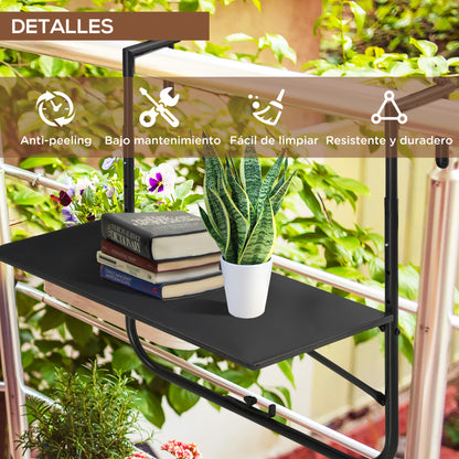 Outsunny Mesa Colgante Para Balcón Con Altura Ajustable 60x60,5x56-71 Cm Negro_5