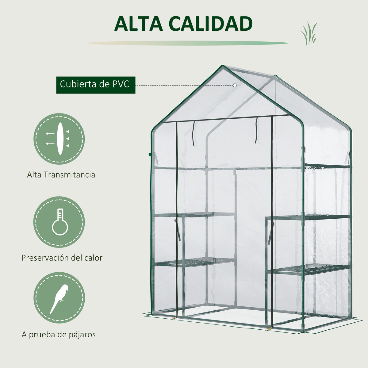 Invernadero De Jardín Outsunny Acero, Plástico Verde 142x73x195 Cm_3