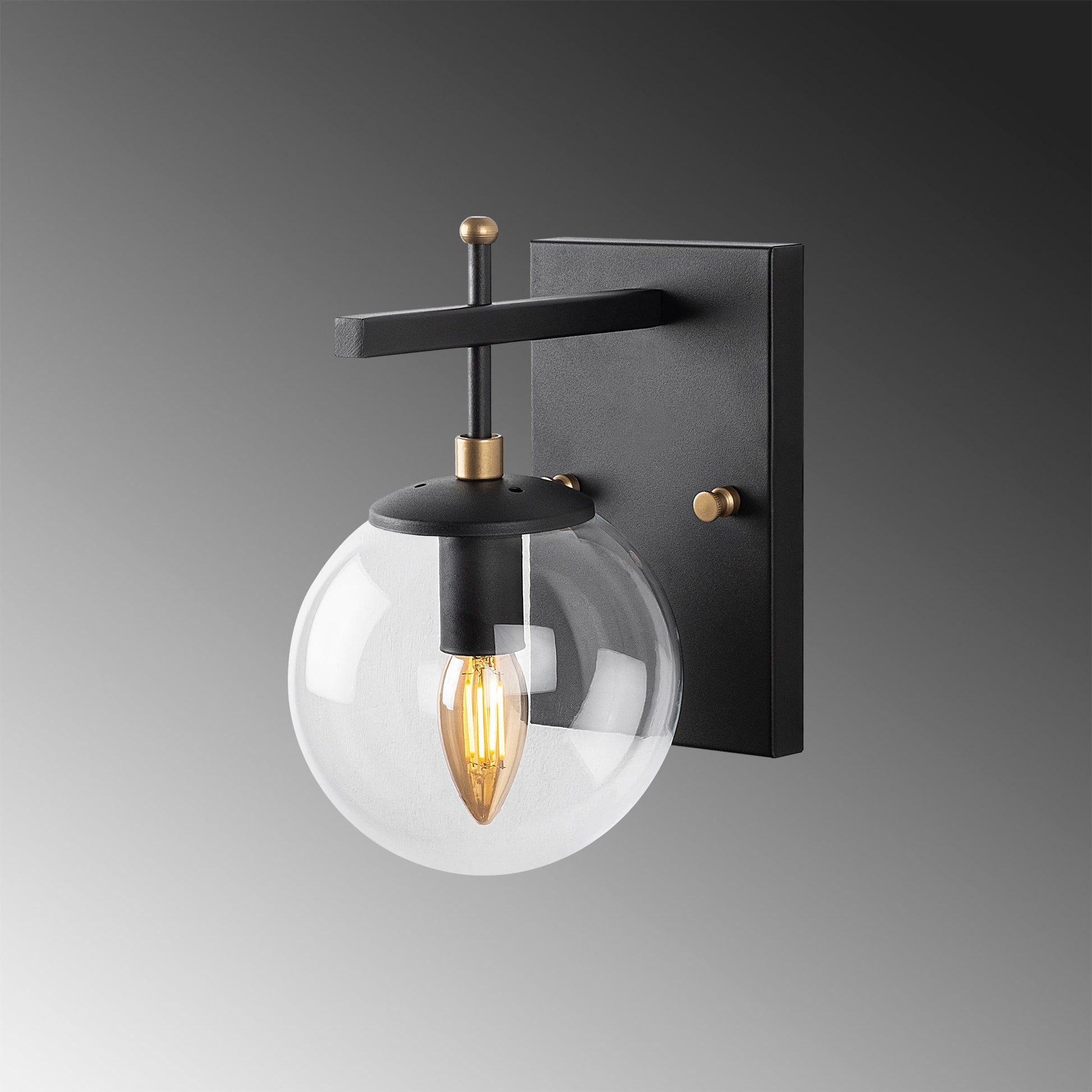 Aplique De Pared Pantalla Transparente, Metal , Negro, 15x20x15, Casquillo E14 Max 40 W_3