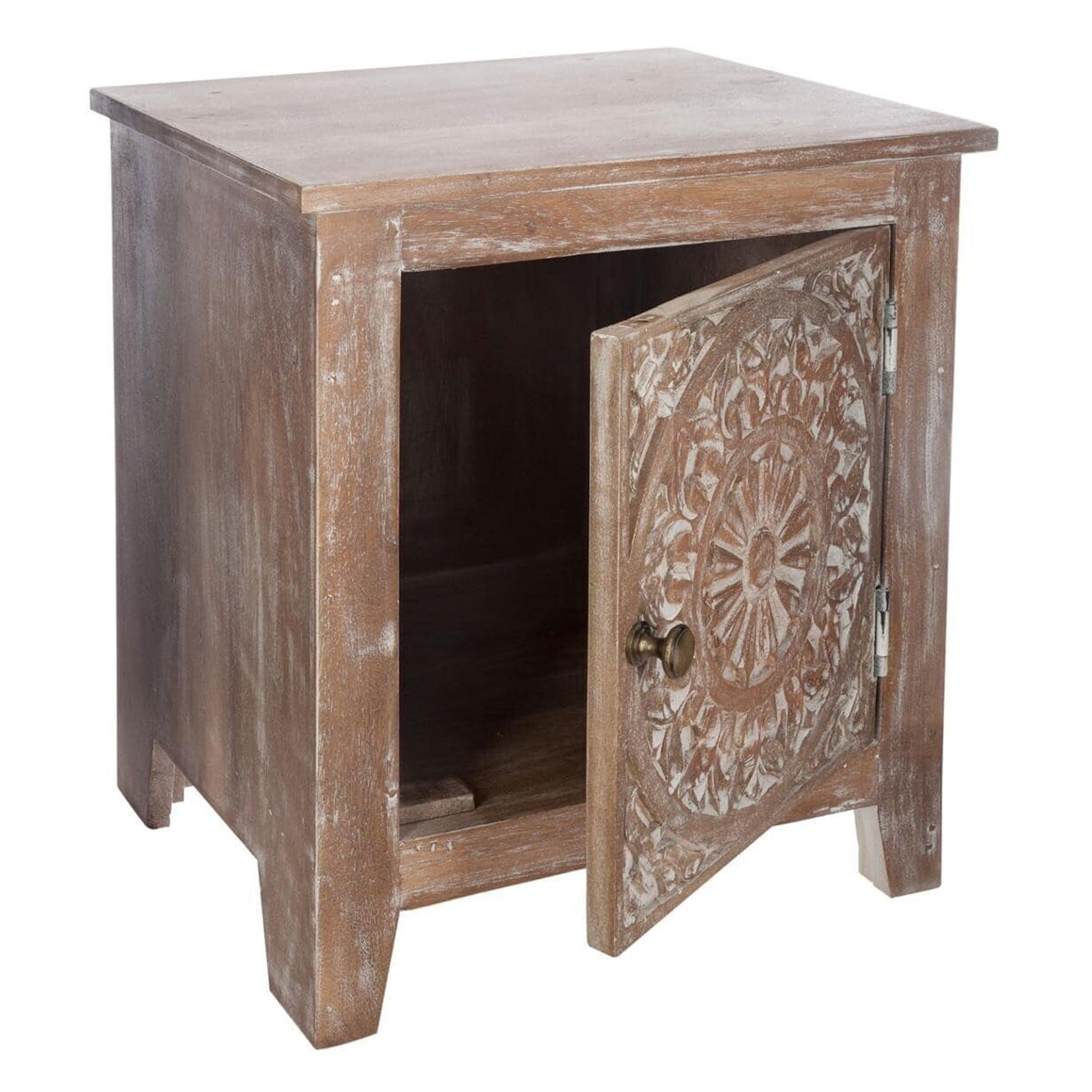 Wellhome Mesita Noche Madera Tallada Tamaño Compacto