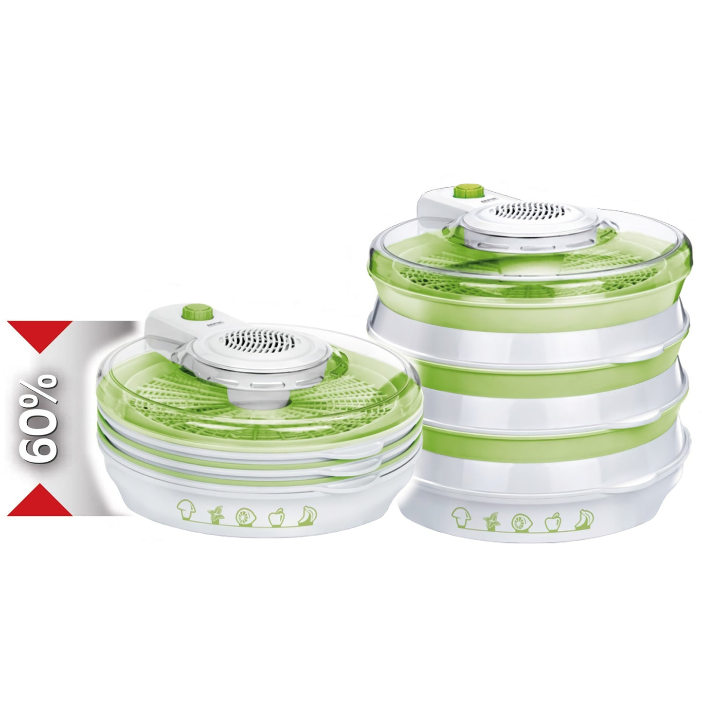 Deshidratador Alimentos Plegable, 6 Bandejas, 2 Niveles Temperatura, Seca Frutas, Verduras, Carne, Sin Bpa Mpm Msg-06 Blanco/verde_0