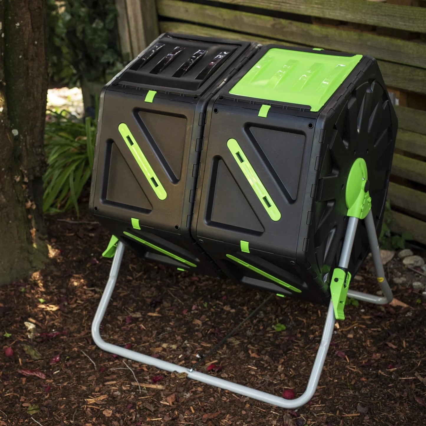 Compostador De Tambor 2x70l, Plástico Y Metal Resistente, 140l Total, 82x65x60cm_1