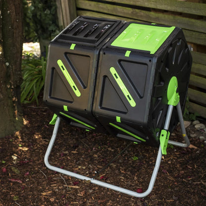 Compostador De Tambor 2x70l, Plástico Y Metal Resistente, 140l Total, 82x65x60cm_1