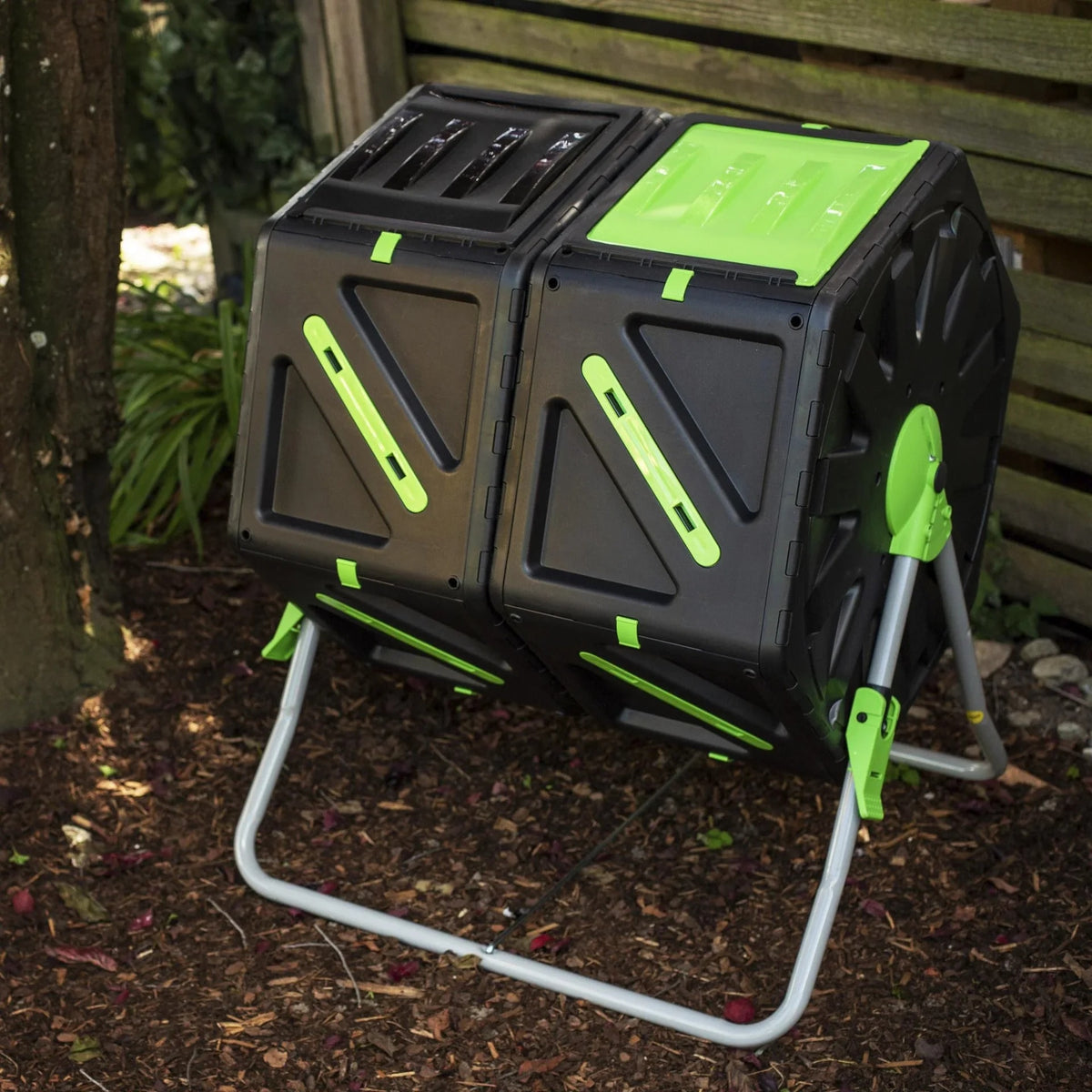 Compostador De Tambor 2x70l, Plástico Y Metal Resistente, 140l Total, 82x65x60cm_1