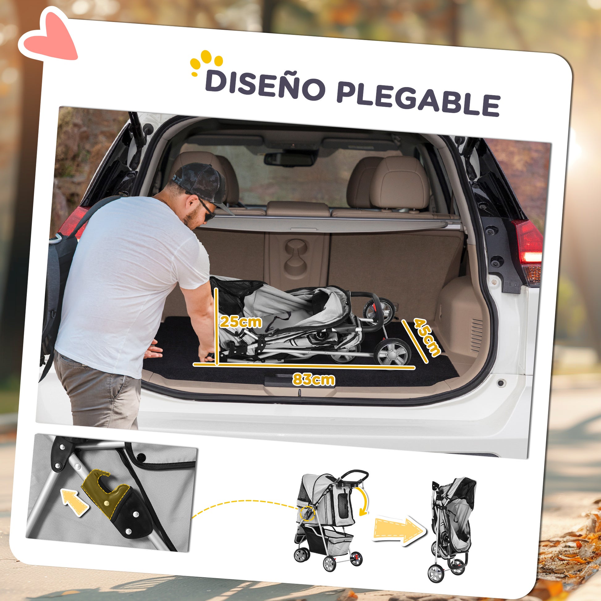 Pawhut Carrito Para Perros Plegable Con Cesta De Almacenaje 75x45x97 Cm Gris_4