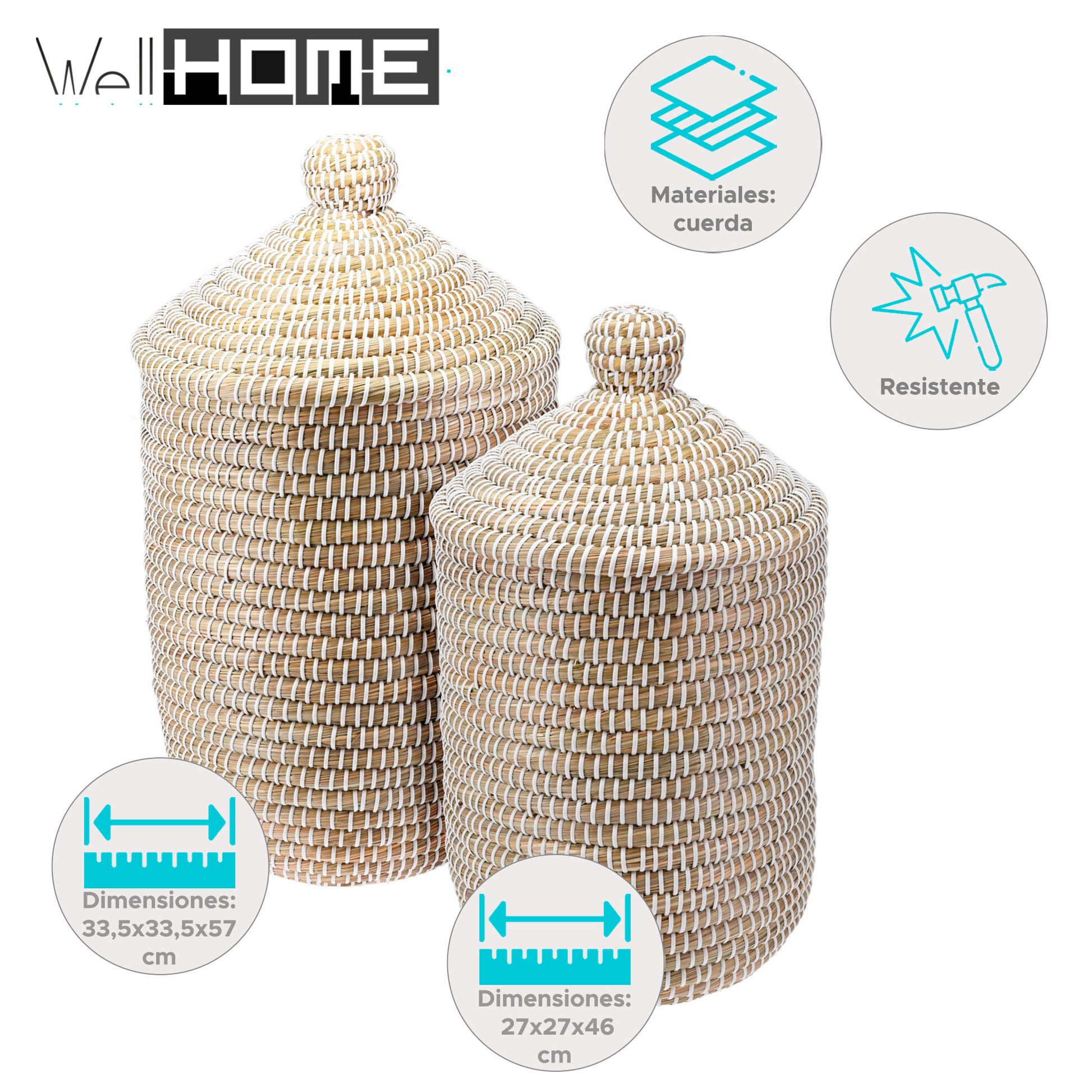 Well Home Conjunto De 2 Cestos Para La Ropa Con Tapa Ø27cmø33,5cm_1