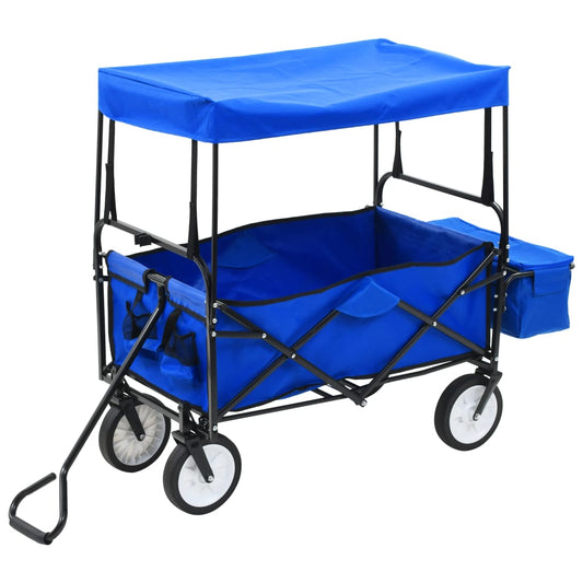Carrito De Mano Plegable De Acero Con Capota Azul_0