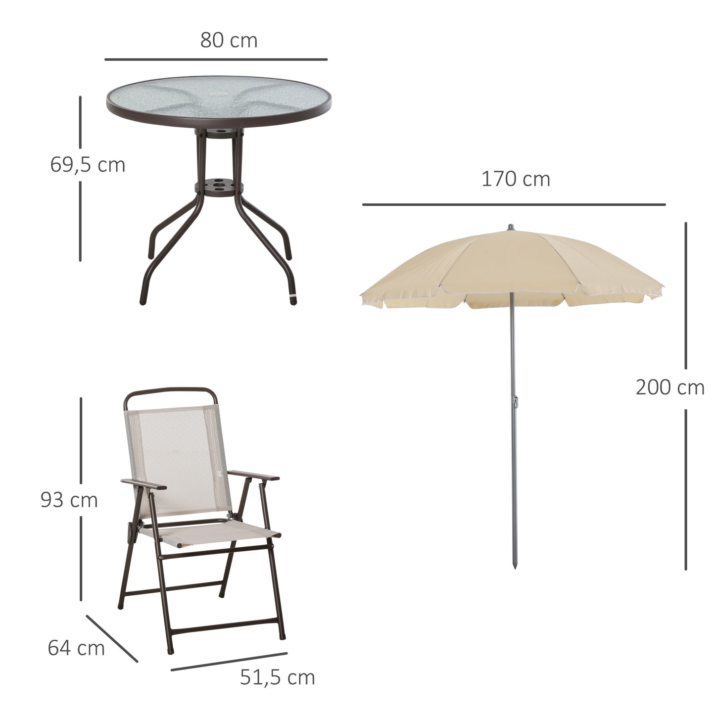 Outsunny Conjunto Muebles Jardin 4 Sillas Mesa De Comedor Redonda Sombrilla_2