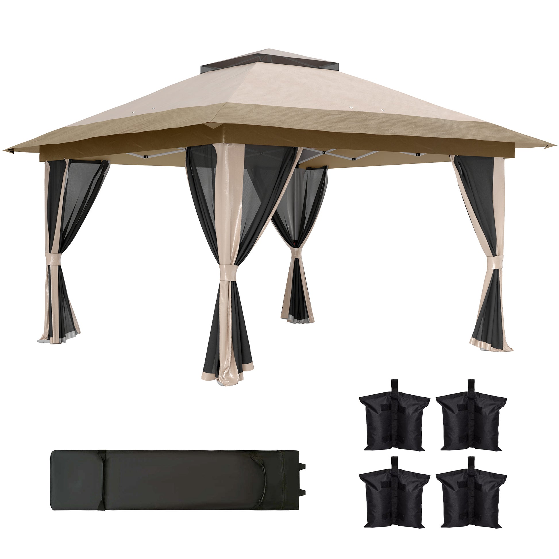 Outsunny Carpa Plegable 3,6x3,6 M Con 4 Paredes Laterales De Malla Anti-uv Beige_0