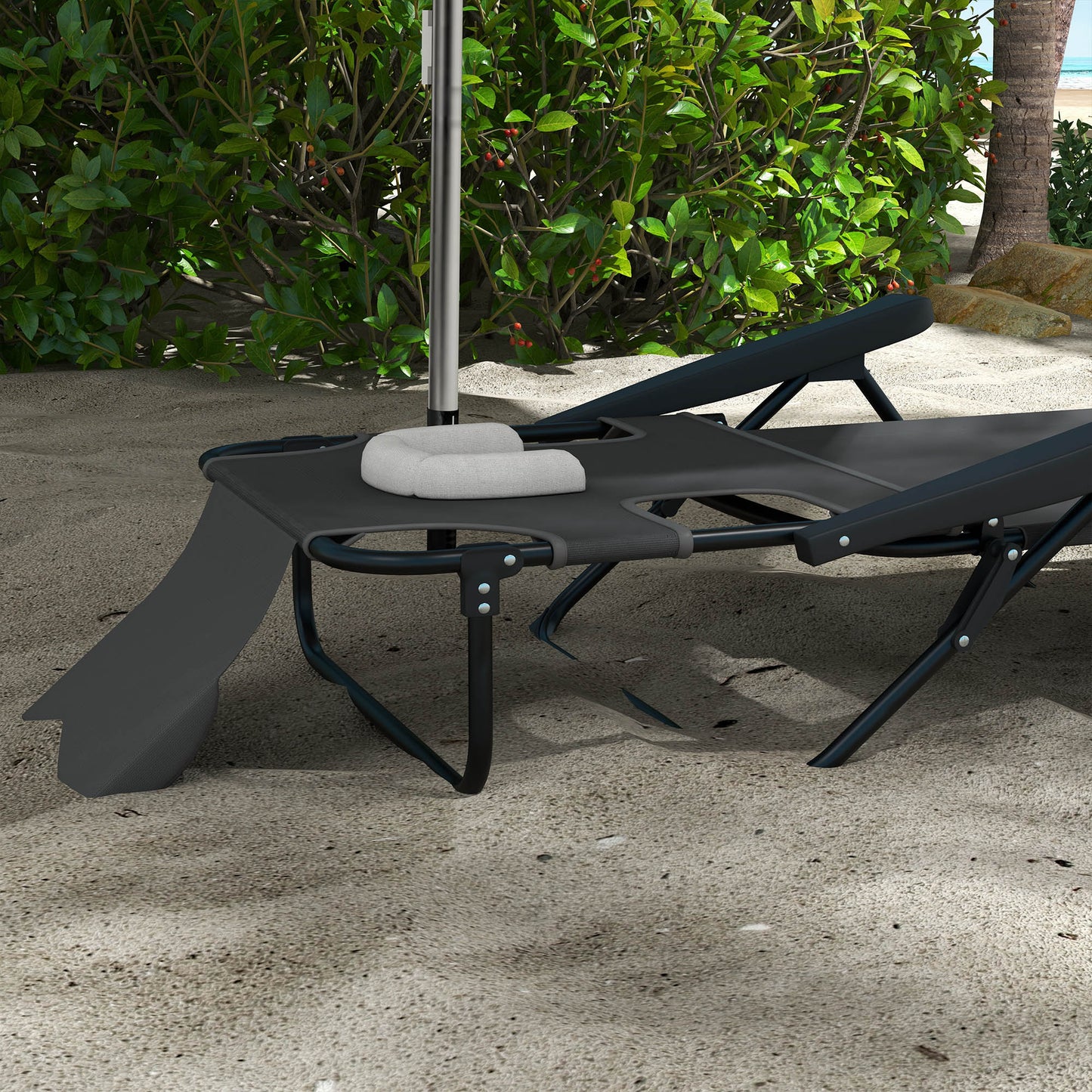 Outsunny Tumbona Plegable Con Orificio De Lectura 145x72x89 Cm Gris Oscuro_4